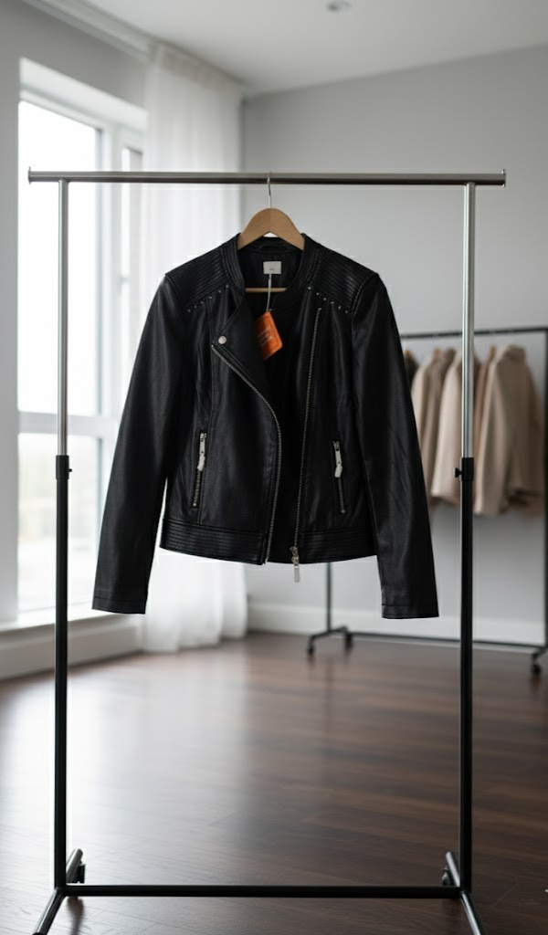 VIA MILANO Jacke Gr. 40 Schwarz | Nappaleder-Optik & Stretch-Einsätze | Weich